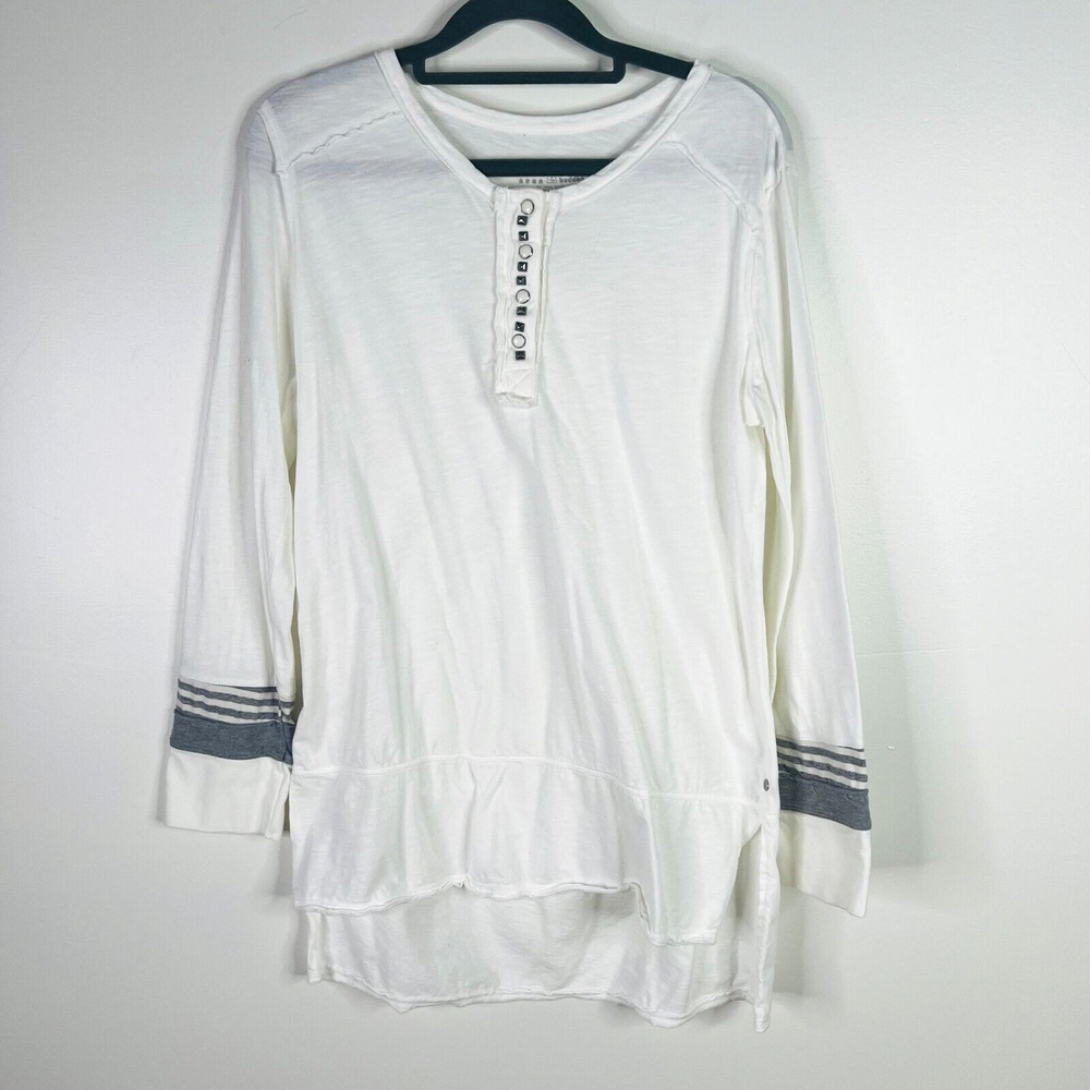 Neon Buddha Size S Long‎ Sleeve T Shirt Cotton White Pearl Snap Studded Button